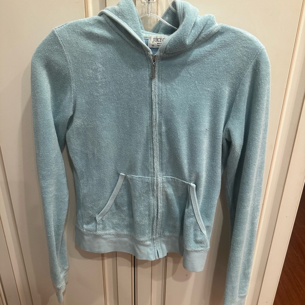 Vintage Juicy Couture Y2K Terry Cloth Zip Hoodie Blue Size Medium USA